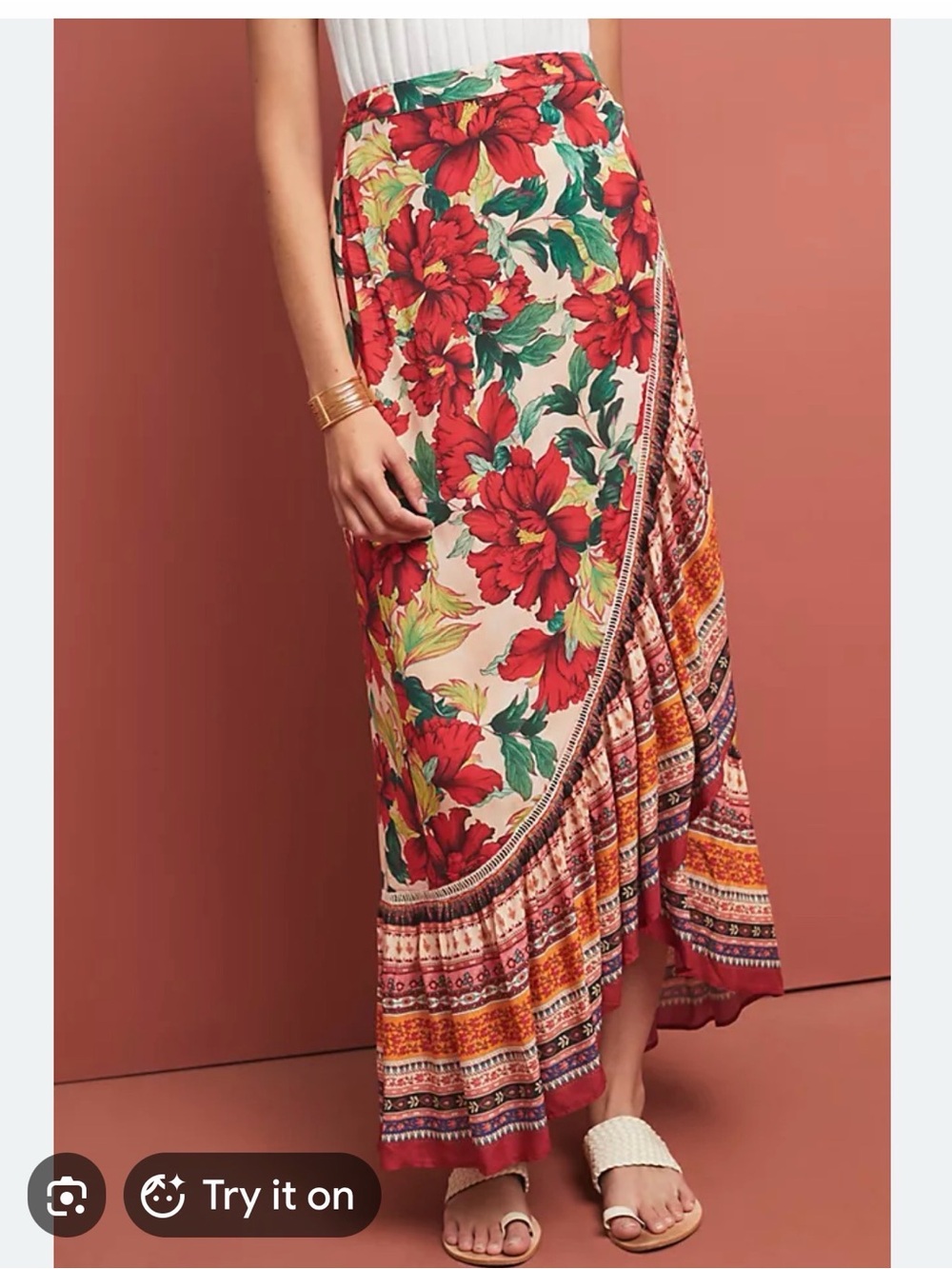 Farm Rio Red Floral Wrap Skirt - XS